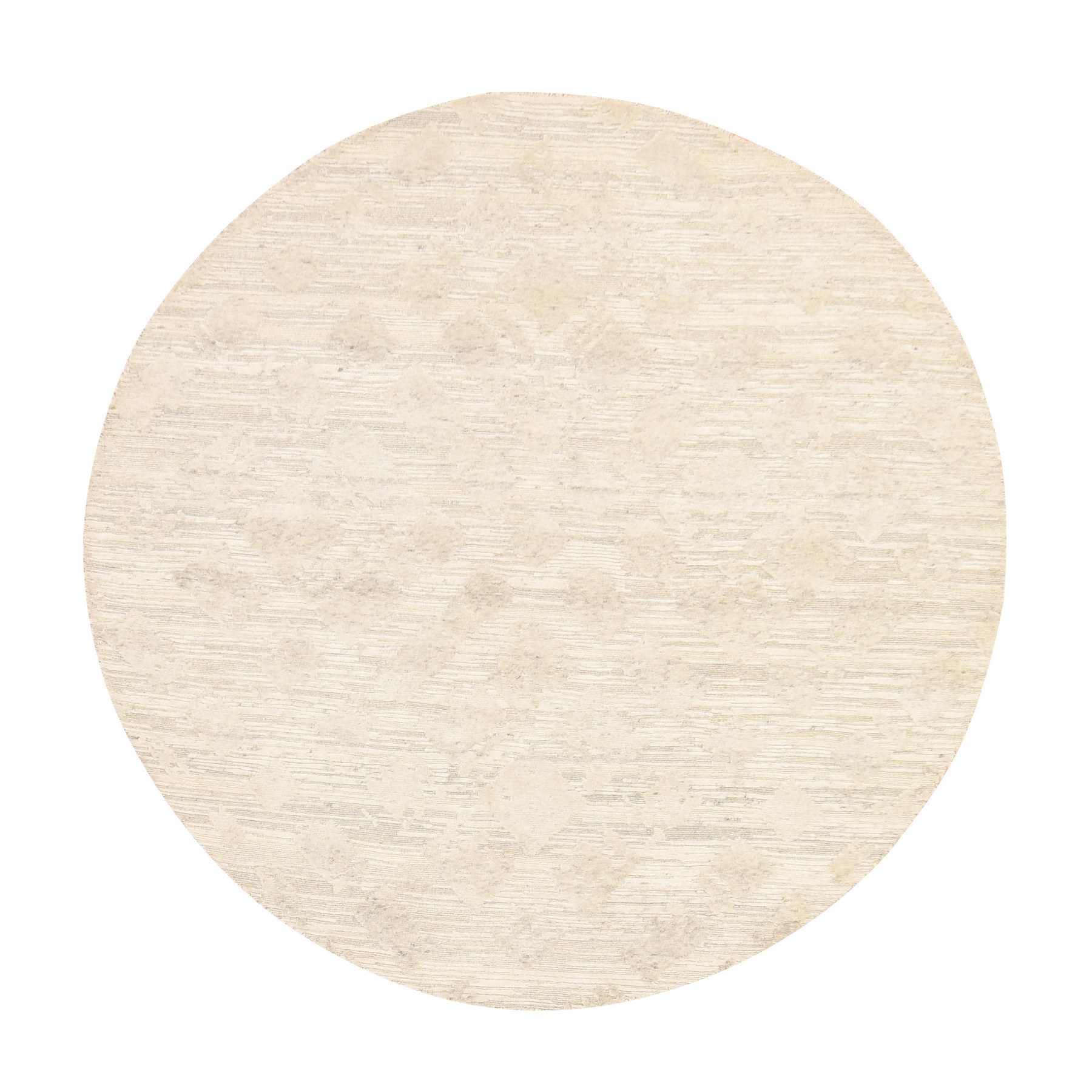 6'x6' Lace White, Modern Design, Hand Spun Undyed Natural Wool, Hand Knotted, Round, Oriental Rug 